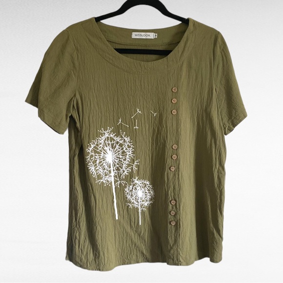MISSLOOK Tops - PURPLE TEXTURED DANDELION SHORT SLEEVE BUTTON FRONT TOP